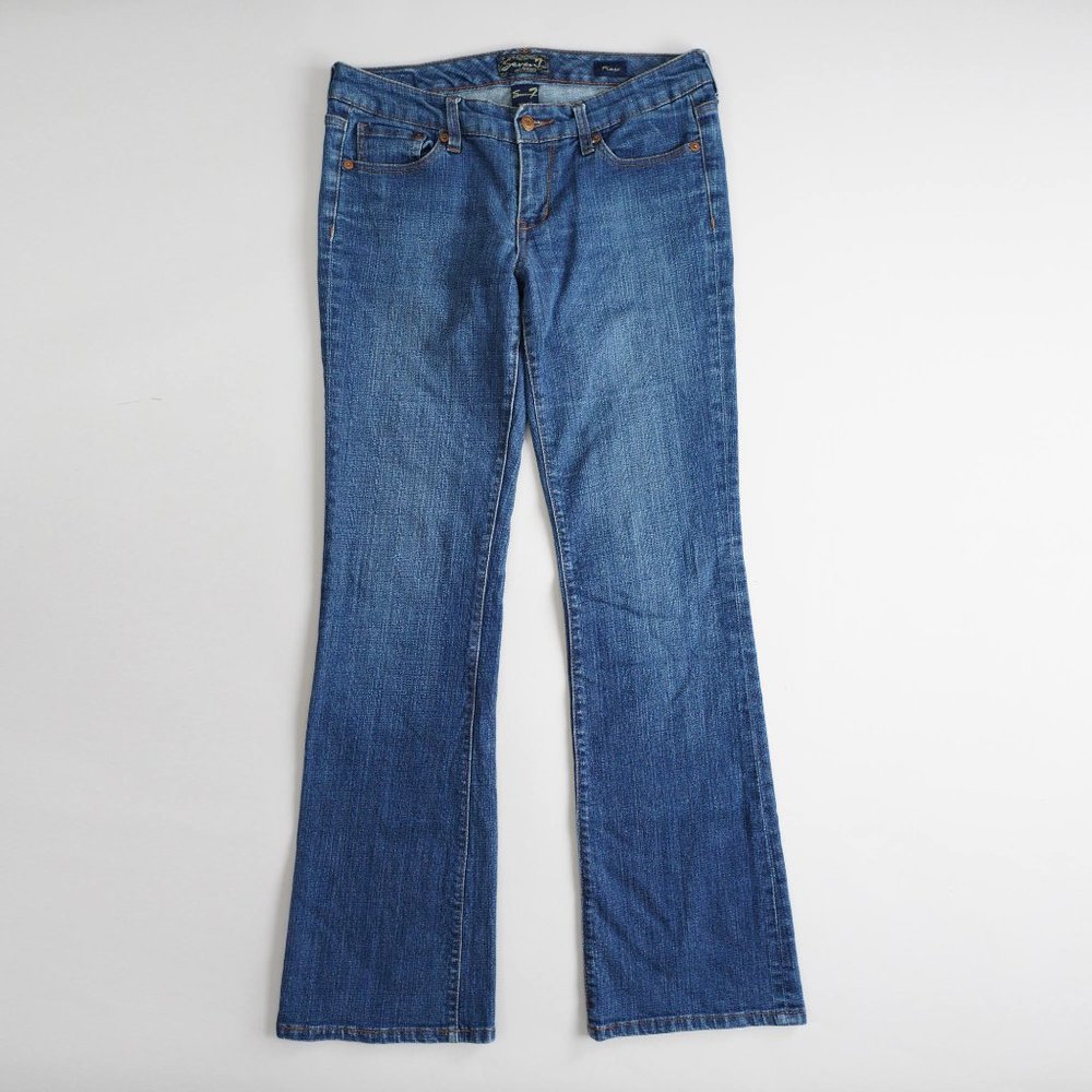 Seven7 For All Mankind Flare Low Rise Stretch Jeans Women Size 29x32 Medium Wash
